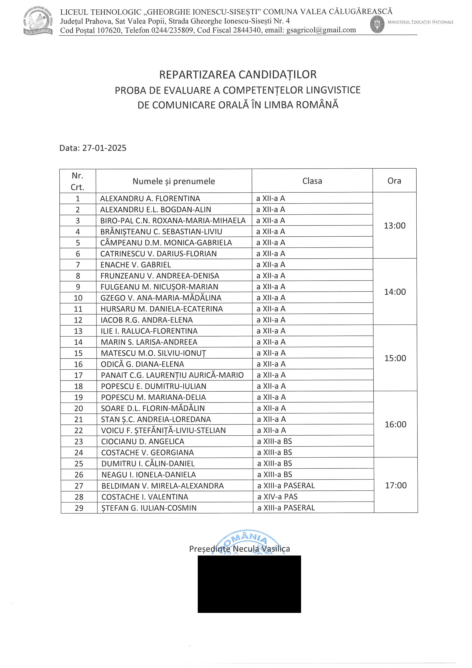 COMPETENȚE LIMBA ROMÂNĂ - 27-28.01.2025