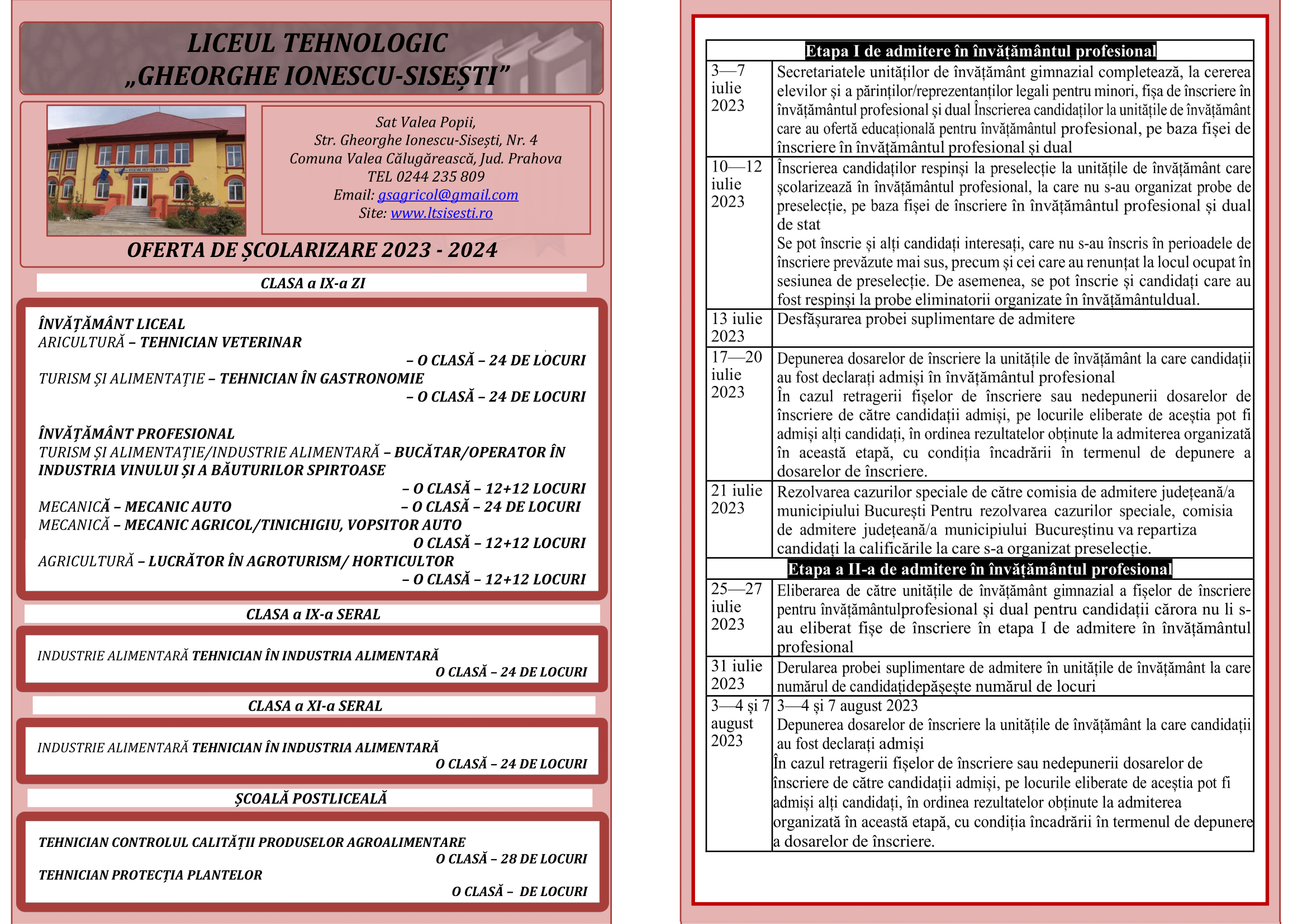 ÎNSCRIERE ÎNVĂȚĂMÂNT SERAL 2023-2024