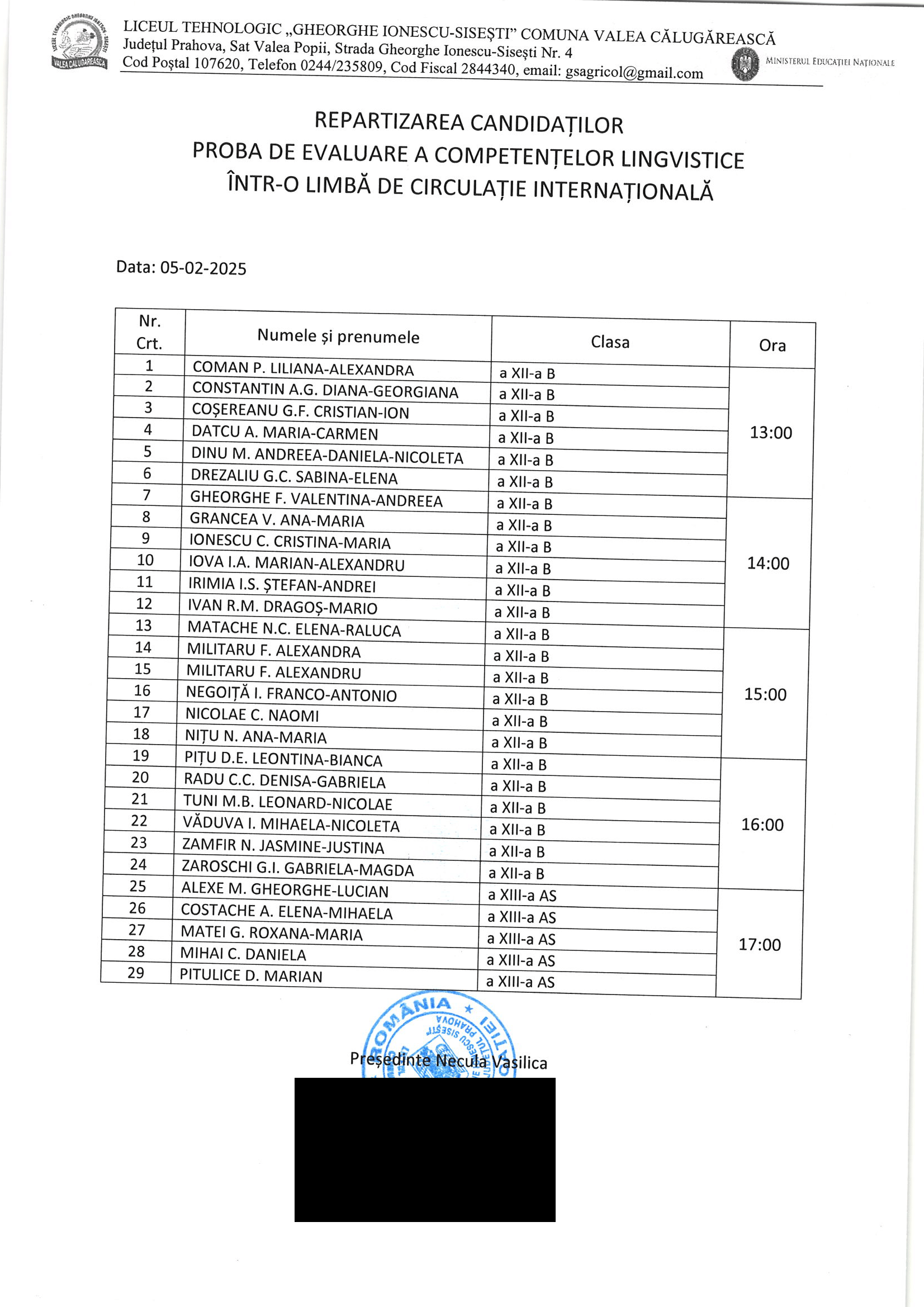 REPARTIZARE ENGLEZA SCRIS 05.02.2025